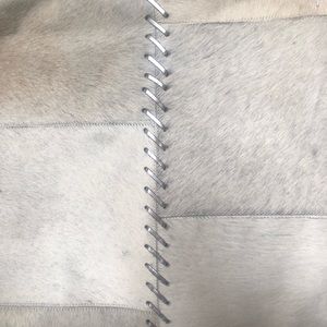 Cow Hide Patchwork Large Area Rug White Grey Brown Silver Leather Lace Up Carpet